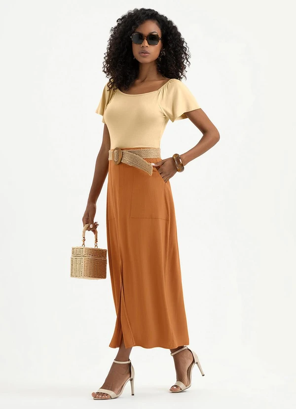 Cativa - Saia Midi em Viscose Laranja Escuro 1