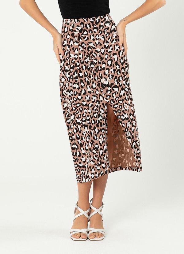 Cativa - Saia Midi em Viscose Marrom Claro