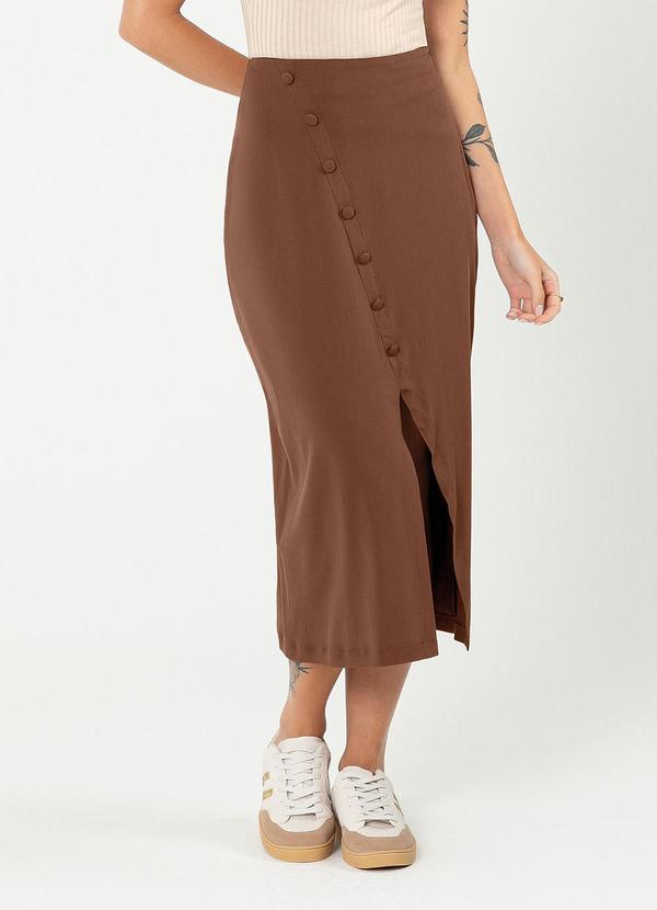 Cativa - Saia Midi em Viscose Marrom Escuro