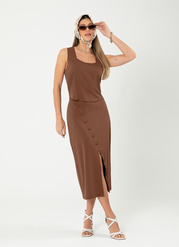 Cativa - Saia Midi em Viscose Marrom Escuro 3