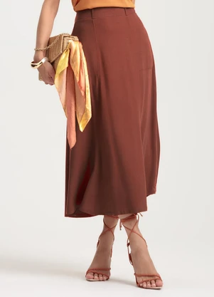 Gris - Saia Midi em Viscose Marrom - GRIS