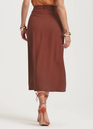 Gris - Saia Midi em Viscose Marrom - GRIS