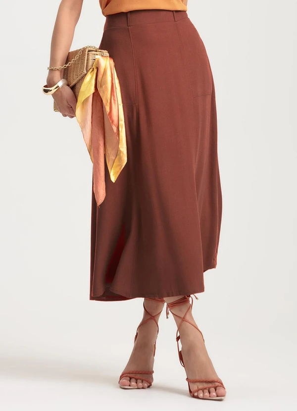 Gris - Saia Midi em Viscose Marrom