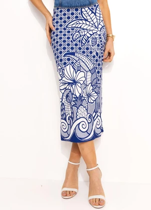 Farm - Saia Midi em Viscose Azul - FARM