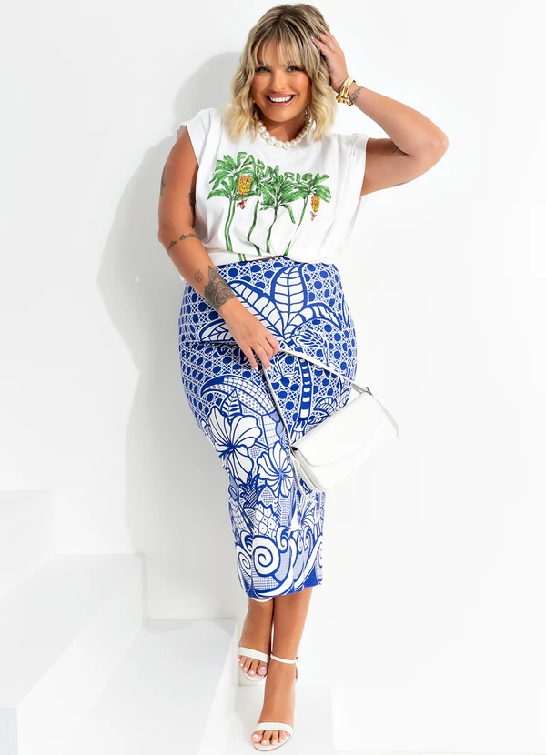Farm - Saia Midi em Viscose Azul 14
