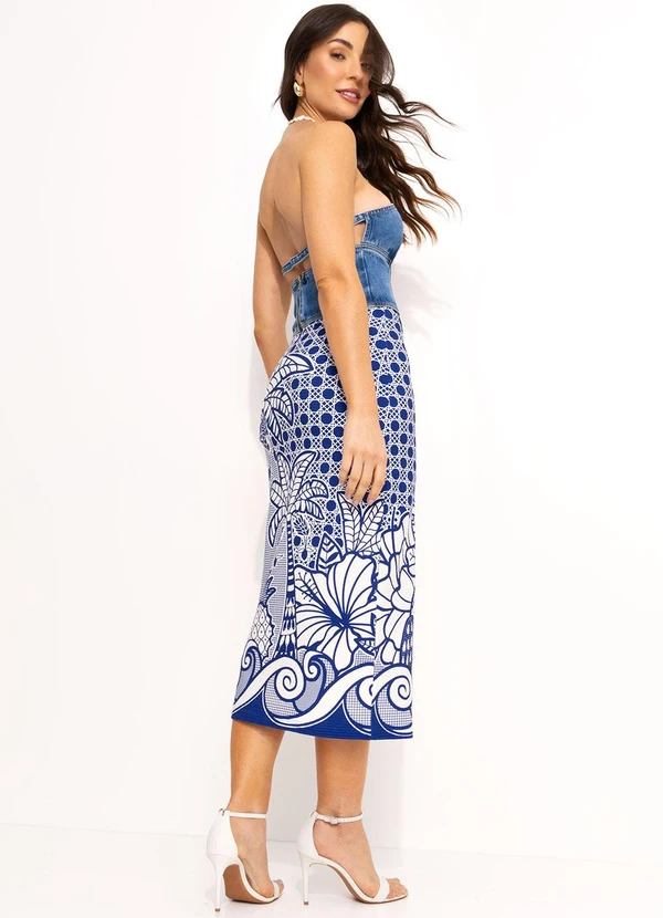 Farm - Saia Midi em Viscose Azul 4