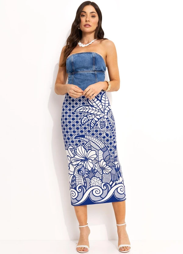 Farm - Saia Midi em Viscose Azul 6