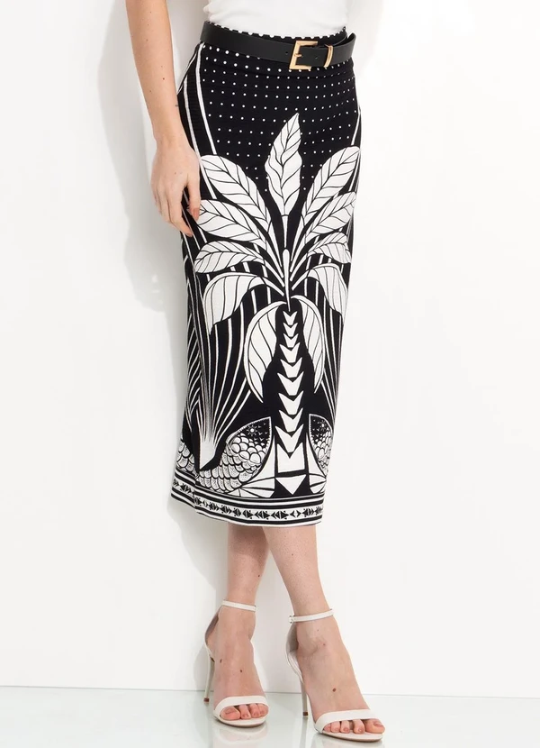 Farm - Saia Midi em Viscose Preto