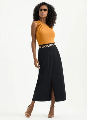 Cativa - Saia Midi em Viscose Preto - CATIVA