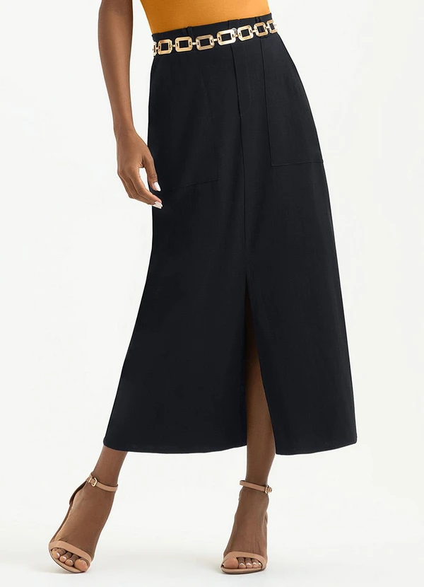 Cativa - Saia Midi em Viscose Preto 2