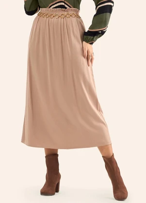 Rovitex - Saia Midi em Viscose Sarjada Marrom - ROVITEX