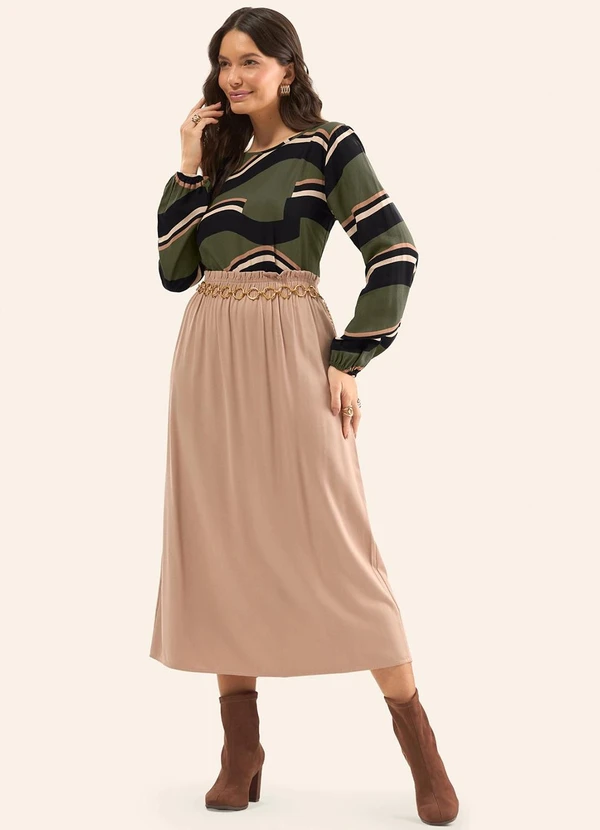 Rovitex - Saia Midi em Viscose Sarjada Marrom 2