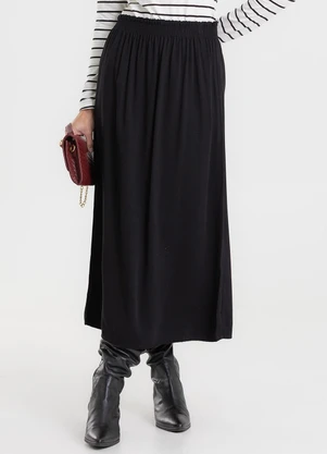 Rovitex - Saia Midi em Viscose Sarjada Preto - ROVITEX