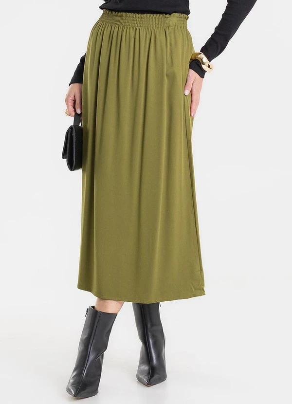 Rovitex - Saia Midi em Viscose Sarjada Verde 1