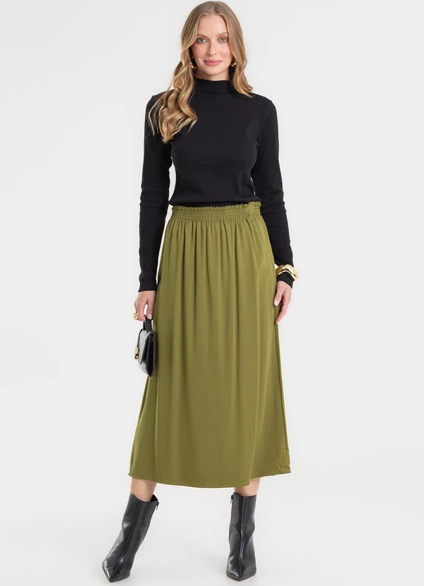 Rovitex - Saia Midi em Viscose Sarjada Verde 3