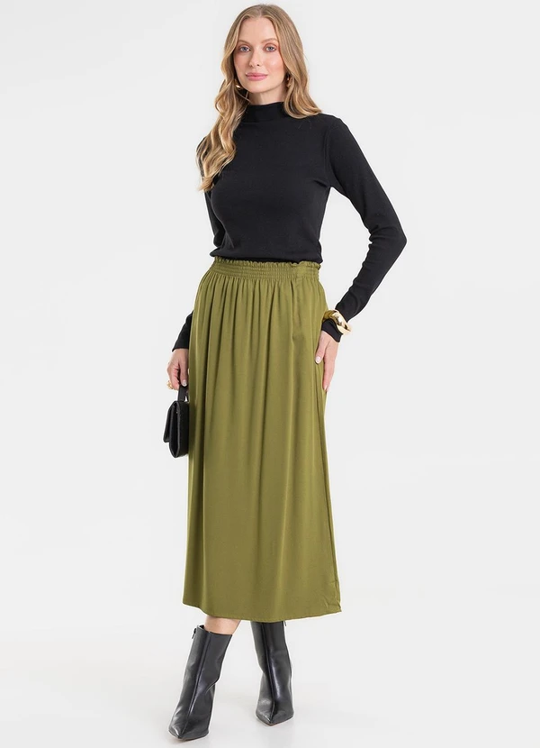 Rovitex - Saia Midi em Viscose Sarjada Verde 5