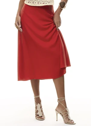 Gris - Saia Midi em Viscose Vermelho - GRIS