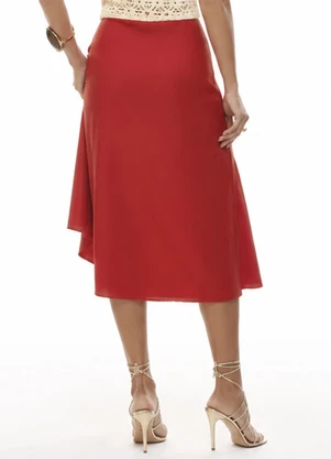 Gris - Saia Midi em Viscose Vermelho - GRIS