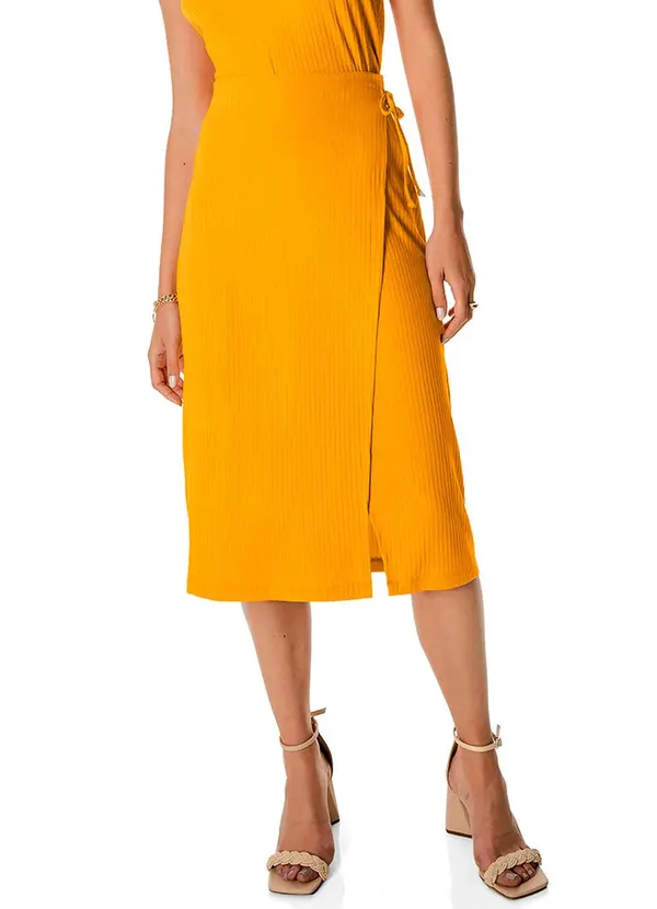 Rovitex - Saia Midi Envelope com Transpasse Amarelo