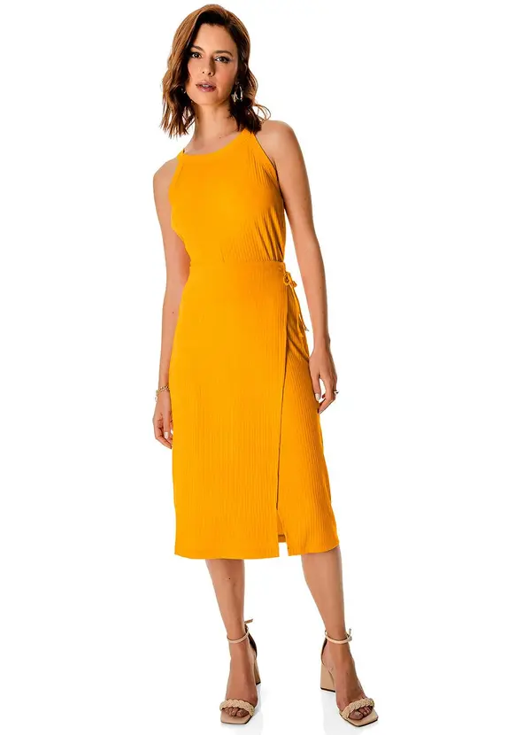 Rovitex - Saia Midi Envelope com Transpasse Amarelo 3