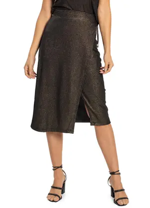 Rovitex - Saia Midi Envelope com Transpasse Preto - ROVITEX