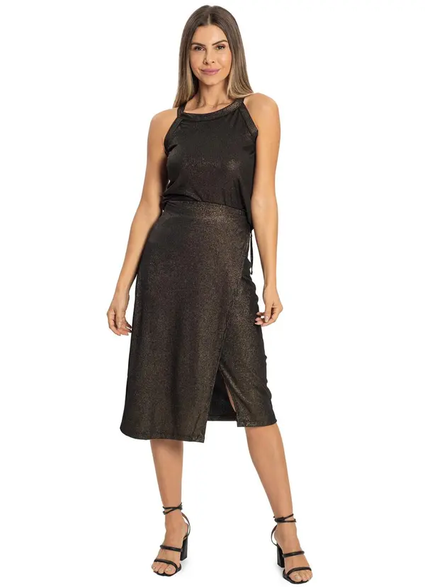 Rovitex - Saia Midi Envelope com Transpasse Preto 2