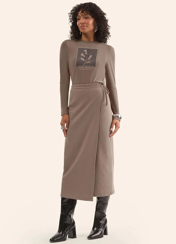 Rovitex - Saia Midi Envelope em Malhão Marrom 2