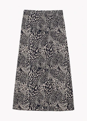 Cereja Rosa - Saia Midi Estampada em Tecido Viscose Preto - CEREJA ROSA