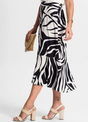 Rovitex - Saia Midi Estampada Preto - ROVITEX