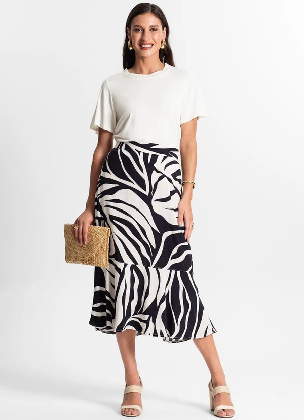 Rovitex - Saia Midi Estampada Preto 3