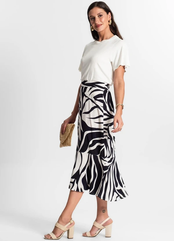 Rovitex - Saia Midi Estampada Preto 5