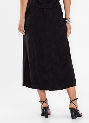Rovitex - Saia Midi  Estampada Viscose Preto - ROVITEX