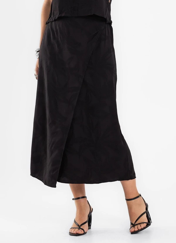 Rovitex - Saia Midi Estampada Viscose Preto