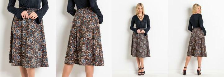 Saia Midi Evas Arabescos Cintura Alta