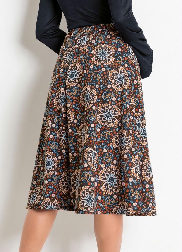 Moda Pop - Saia Midi Evasê Arabescos Cintura Alta 2