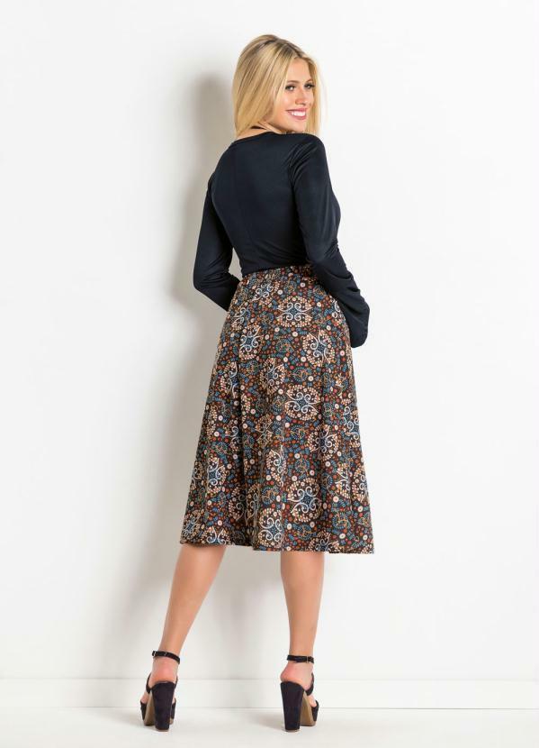 Moda Pop - Saia Midi Evasê Arabescos Cintura Alta 4