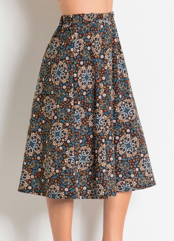 Moda Pop - Saia Midi Evasê Arabescos Cintura Alta 5
