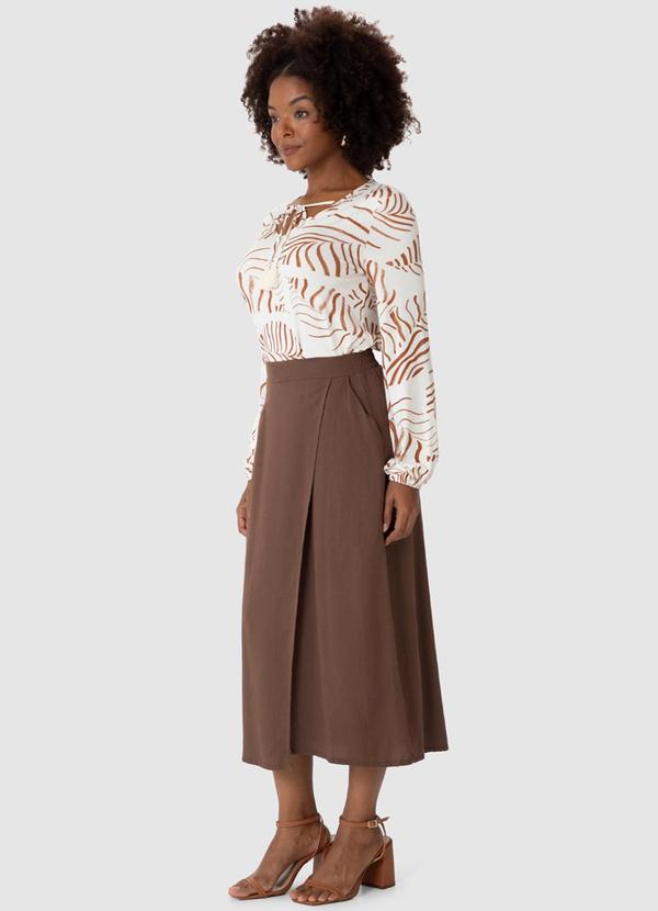 Malwee - Saia Mídi Evasê Assimétrica Marrom 3