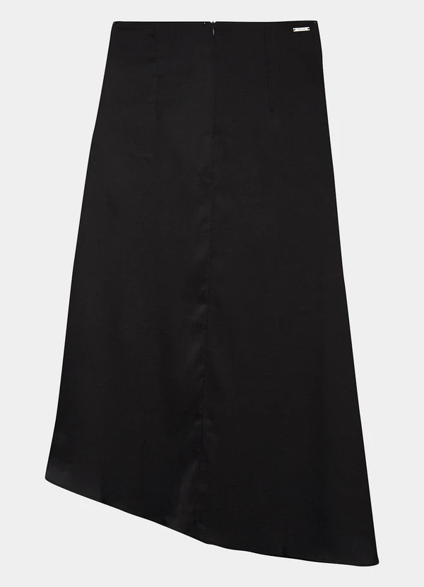 Enfim - Saia Mídi Evasê Assimétrica Preto 2