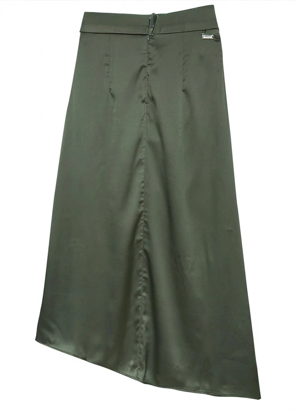 Enfim - Saia Mídi Evasê Assimétrica Verde Militar 4
