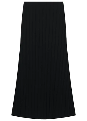 Malwee - Saia Mídi Evasê Canelada Preto - MALWEE