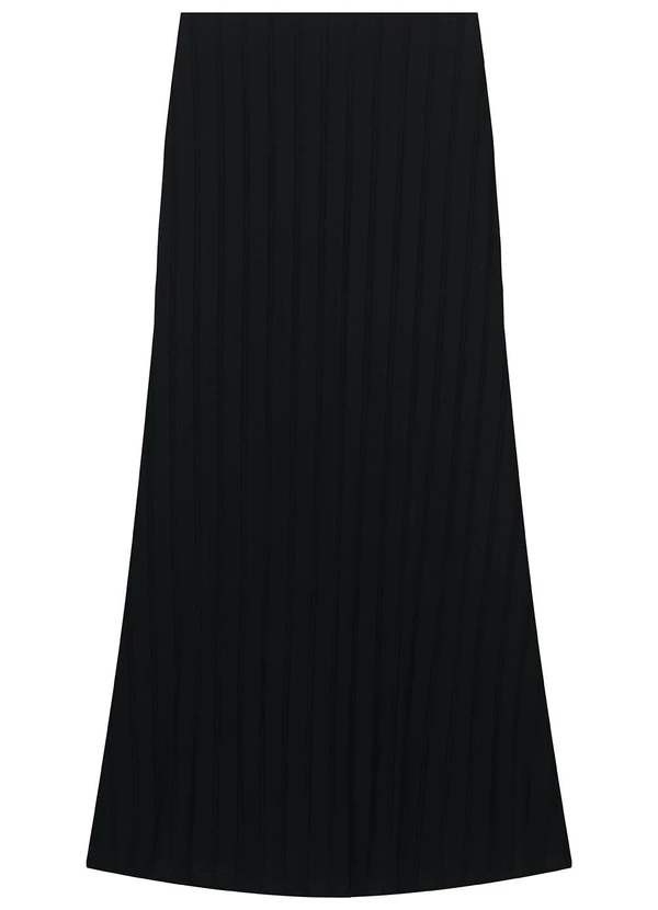 Malwee - Saia Mídi Evasê Canelada Preto