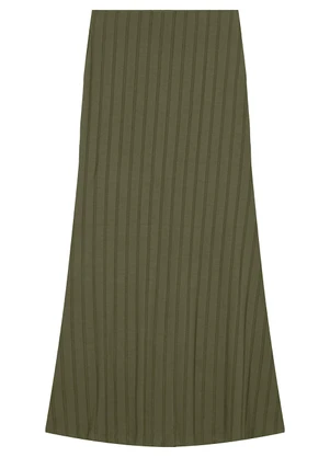 Malwee - Saia Mídi Evasê Canelada Verde Militar - MALWEE