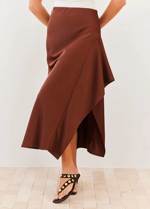 Sofie - Saia Midi Evasê Cetim Cintura Alta Soft Glam - Sof - SOFIE