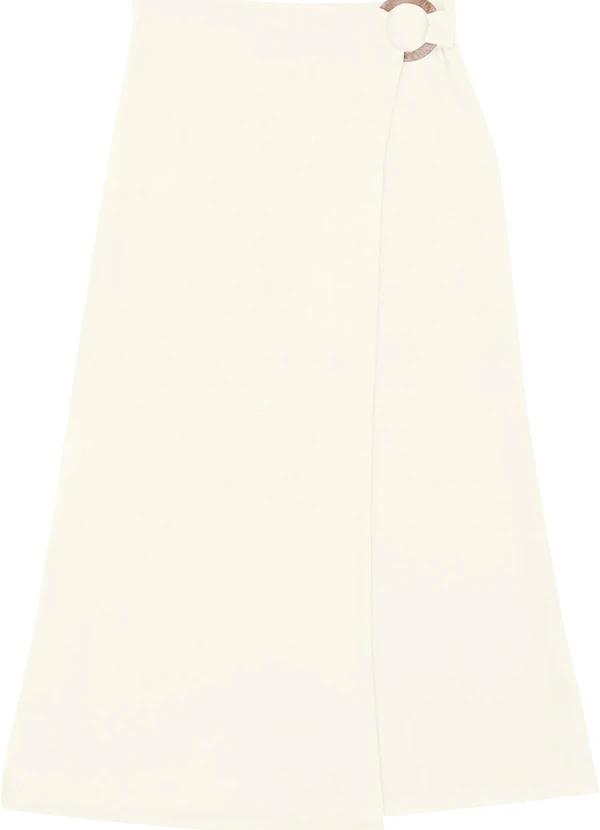 Malwee - Saia Mídi Evasê com Argola Off White