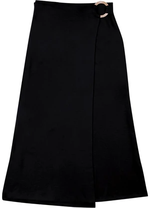 Malwee - Saia Mídi Evasê com Argola Preto - MALWEE