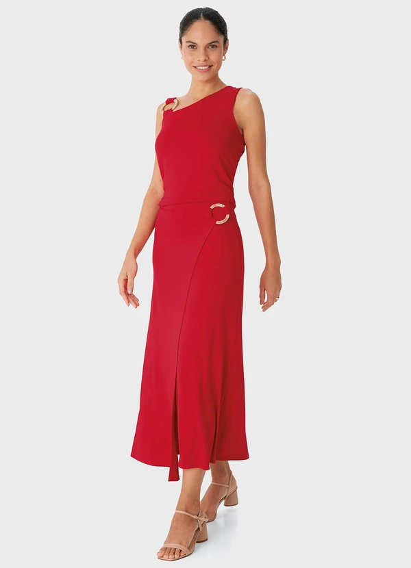 Malwee - Saia Mídi Evasê com Argola Vermelho 2