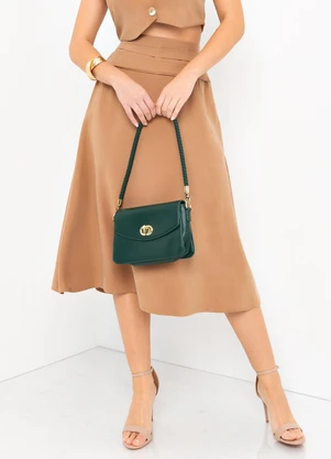 Mob - Saia Midi Evasê Cós c/ Pregas Marrom - MOB