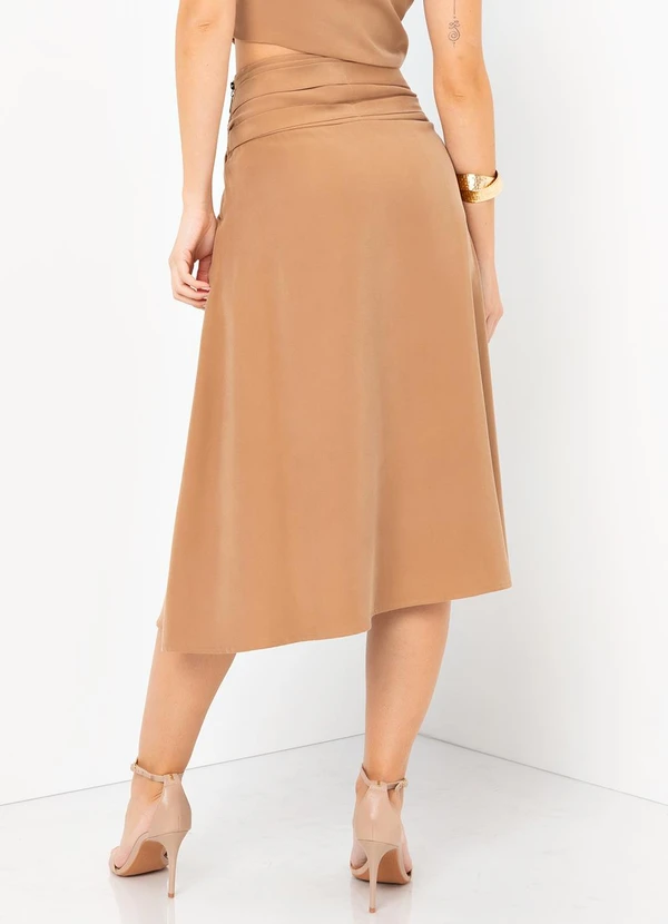 Mob - Saia Midi Evasê Cós c/ Pregas Marrom 2