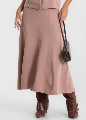 Endless - Saia Midi Evasê em Alfaiataria Marrom - ENDLESS